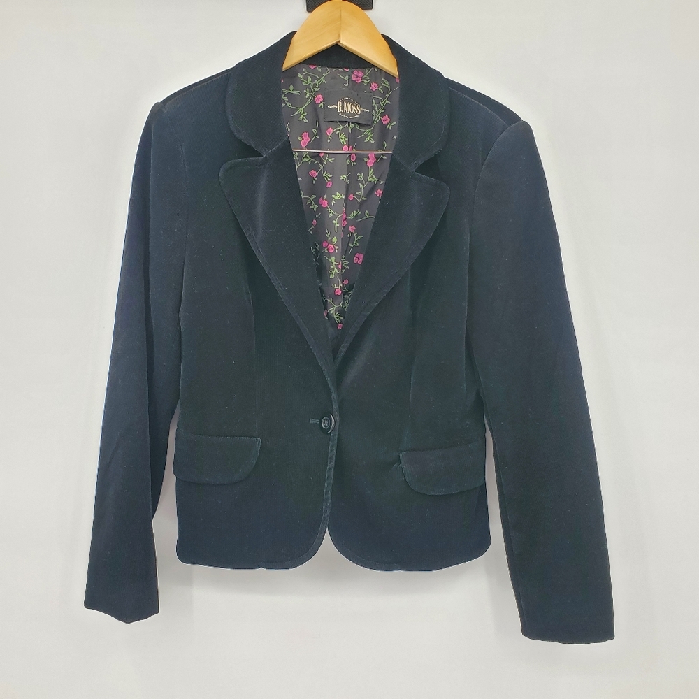 B. Moss Corduroy Single Button Blazer Size Medium in Black Fully Lined